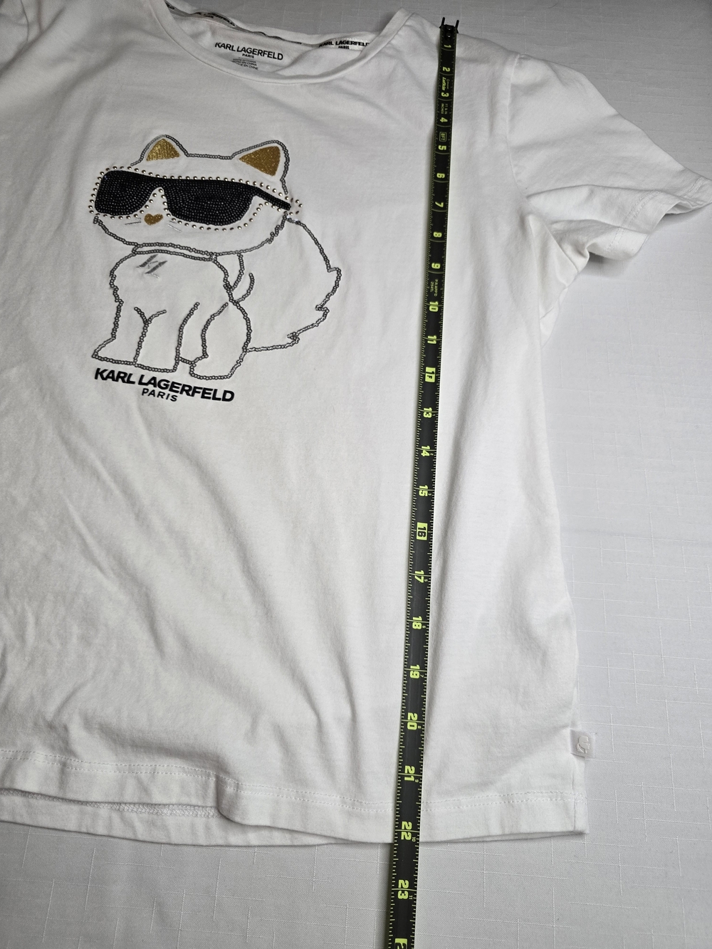 Karl Lagerfeld White and Black Tee Bejeweled Choupette Dramatic Feastive - Picture 10 of 12